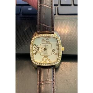Women's Gold Tone Sophie Watch, Rhinestone Bezel, Brown Band